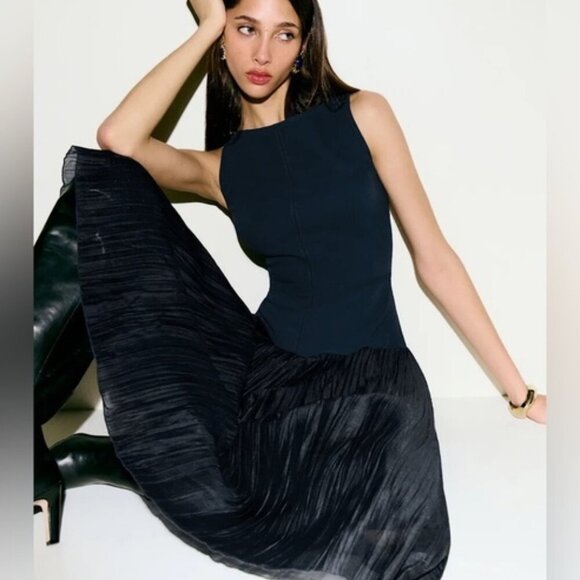 NEW Reformation Cyra Drop Waist Dress Midnight Navy Blue | US 2 UK 4 - Picture 3 of 15